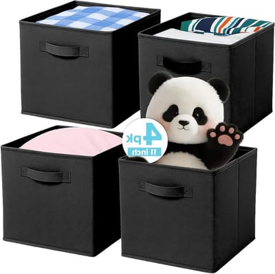 Vouwbare Opbergdozen van Stof met Handvatten voor Thuis, Kinderkamer en Speelgoedorganisatie, Set van 4, 26.7 x 26.7 x 28 cm, Zwart, Ideaal voor Ruimtebesparing en Opruimen