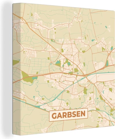 Canvas Schilderij Plattegrond - Garbsen - Vintage - Kaart - Stadskaart - 20x20 cm - Wanddecoratie