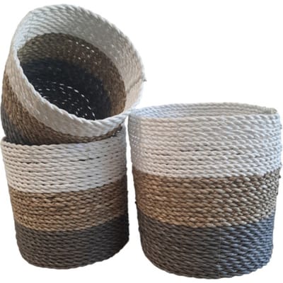 Furnilux Collection plantenbakken - Mandenset - 3 stuks - Wit en Naturel en Grijs