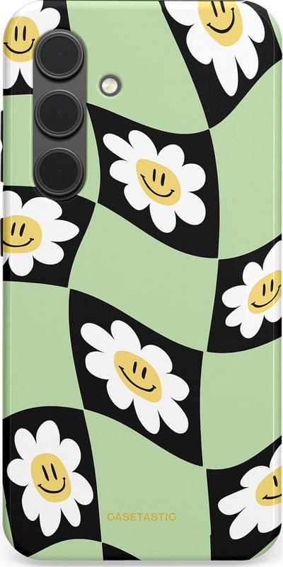 Casetastic hoesje geschikt voor Samsung Galaxy S24 - Dubbellaagse bescherming - Golvende madeliefjes - Fashion Case - Mintgroen Zwart Wit Beige