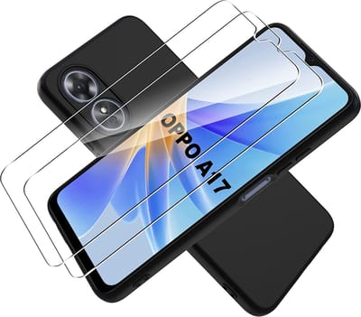 Casemania Hoesje Geschikt voor Oppo A17 Zwart & 2X Glazen Screenprotector - Siliconen Back Cover