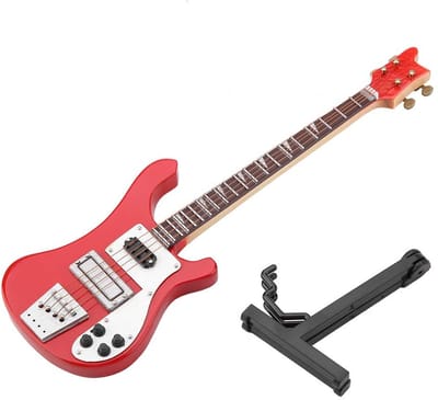 Miniatuur Bass Ornament - Houten Muziekinstrument - Decoratie - Rode Replica - Miniatuur Collectie - Perfect voor muziekliefhebbers