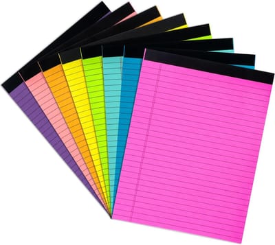 Gekleurde Juridische Pads - Schrijfblokken Notitieblokken - Studie Kantoor Werk - 8 Levendige Kleuren - 8.5x11 Inch - Regenboog