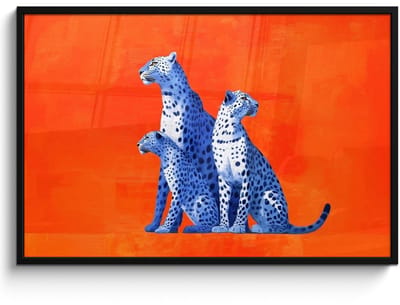 Poster in lijst - Fotolijst 120x80 cm - Posters - Luipaarden - Stippen - Oranje - Posterlijst zwart - Decoratie - Wanddecoratie woonkamer - Muurdecoratie slaapkamer