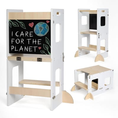 Leertoren Inklapbaar Veilig & Ruimtebesparend Design – Montessori Leertoren Met Stabiele Veiligheidsvoeten & Antislip Bescherming – Keukenhulp Multifunctioneel Als Kindertrap | Eenvoudig Inklapbaar