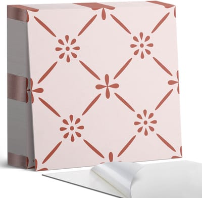 Coloray Plaktegels - Stijlvol bloemenpatroon Zelfklevende Tegels - 20 cm x 20 cm - Rood Plaktegels - 20 stuks - Vierkant PVC Tegels - Plaktegels Badkamer - Plaktegels Vloer - Vinyl Tegels Zelfklevend - Wandtegel Zelfklevend