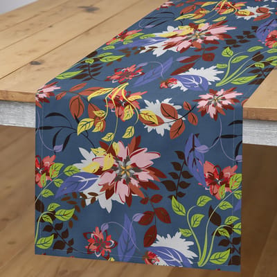 ABAKUHAUS Botanische tafelloper – leisteenblauw veelkleurig – 40x180 cm