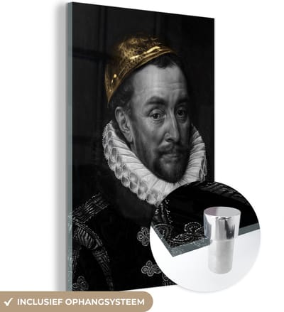 MuchoWow® Glasschilderij 40x60 cm - Schilderij acrylglas - Willem van Oranje - Adriaen Thomasz - Goud - Foto op glas - Schilderijen