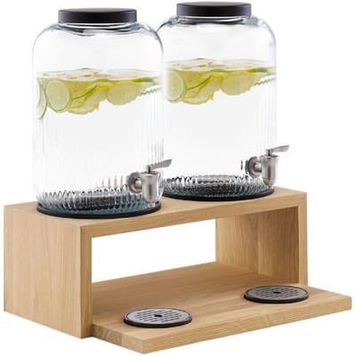GGM Gastro Getränkespender - VALO - 3-teiliges Set - 2 Glasbehälter mit Zapfhahn - 2x 7 Liter - inkl. Standfuß