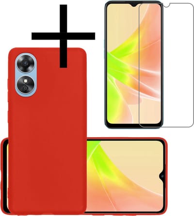 Hoesje - Met Screenprotector - Geschikt voor OPPO A17 - Sterk & Shockproof - Back Cover - Siliconen Case - Telefoon Hoes - Rood