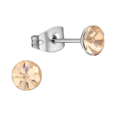 Aramat Jewels | Oorbellen | Stalen Kristal Oorbellen met champagnekleurig steentje – Zilverkleur – 5mm | | | |5mm | Staal | Kinderen, Volwassenen | Verkleurd niet