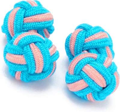 Manchetknopen - Zijden Knoop met Roze en Blauw