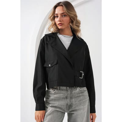 Korte Fitted Polyester Trenchcoat met Hemdkragen
