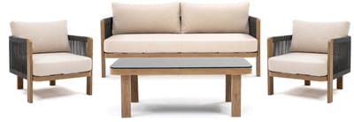 Paloma Loungeset - Tuinset - 4 Delig - 5 Zitplaatsen - Aluminium Woodcolor Frame - Beige