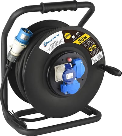 Elektrische Verlengkabel met Kabelhaspel 50m - 3 Stopcontacten, Waterdicht IP44, Rubber Kabel