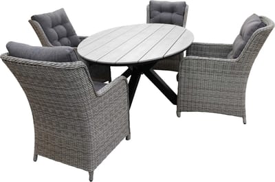 5-delige tuinset | 4 Dublin tuinstoelen (MG) | 180cm ovale Cyprus tuintafel (Grey)