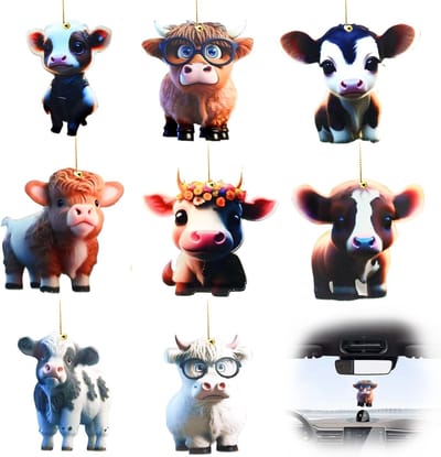 NTHProducts - Cow Christmas Ornaments - 8 Stuks - Unieke Decoratie - Multicolor - Dieren Thema - Perfect voor Kerst en Feestdagen