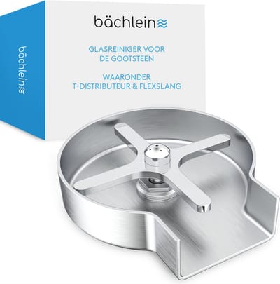 Bächlein Glasreiniger Glasspüler van roestvrij staal - Glazendouche inclusief T-verdeler en flexibele slang - Automatische spoeler voor de keuken, geschikt voor glazen en flessen