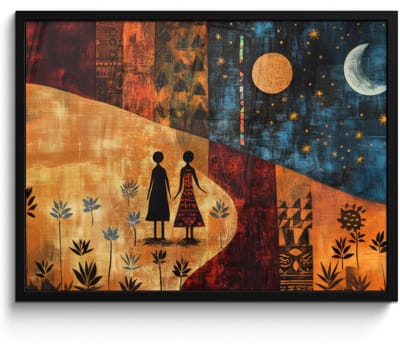 Poster in lijst - Fotolijst 70x50 cm - Posters - Silhouetten - Abstract - Zon - Maan - Posterlijst zwart - Decoratie - Wanddecoratie woonkamer - Muurdecoratie slaapkamer