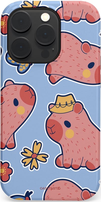 Casetastic Hoesje Geschikt voor Apple iPhone 14 Pro Magsafe - Stijlvolle Beschermende Duo-layer Case - Capibara geluk