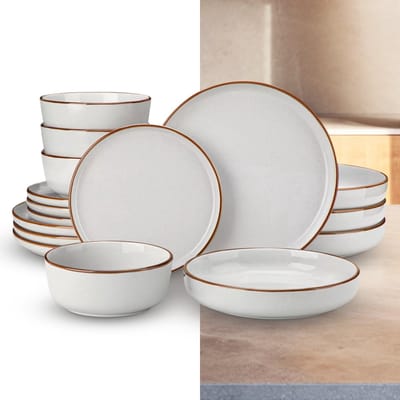 Luxe Serviesset – 16 delig – 4 persoons – Porselein - Bordenset – Dinner platen – Dessertborden - Kommen - Schaaltjes - Grijs