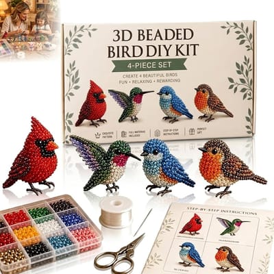 3D Kralenvogel maken set - Set van 4 Stuks - Complete 3D Kralendieren Maken Creatieve Set voor Volwassenen & Kinderen - Inclusief Schaar & Draad - Knutselmateriaal - Hobby & Creatief - 20x10x5cm