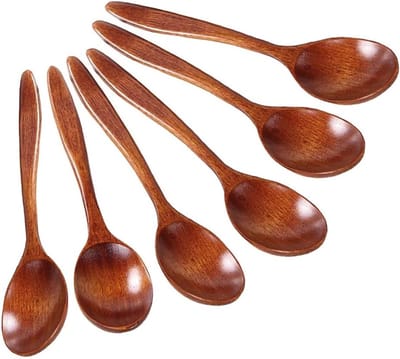 Set van 6 Handgemaakte Houten Lepels voor Thee, Koffie, Honing, Suiker en Saus - Ideaal voor Kinderen en Keukengebruik