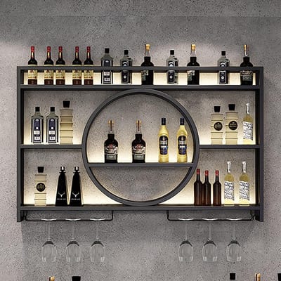 Wandmontage Wijnrek - Fleshouder Bar - Wijn Opslaan - Geïntegreerd Glashouder - 120x15x80cm - Zwart