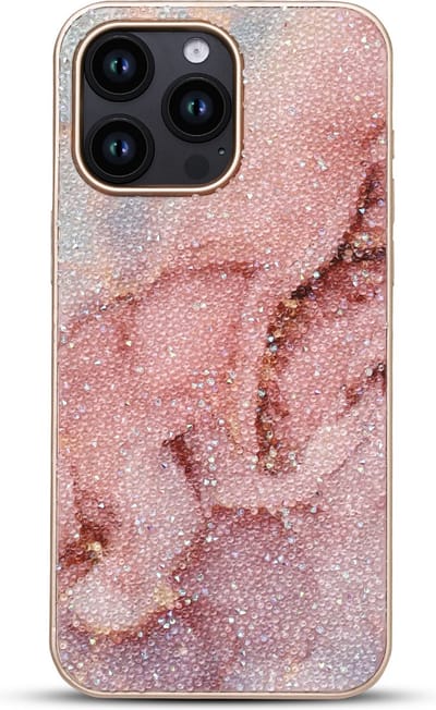 Casemania Hoesje Geschikt voor Apple iPhone 15 Pro - Roze - Diamant Marmer Glitter Back Cover