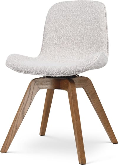 Nolon Noor-Fé draaibare Eetkamerstoel bouclé beige - walnoot houten onderstel - japandi - stijlvol - stoffen zitting