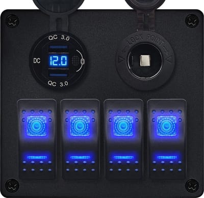 ProRide Schakelpaneel 12V voor Auto/Boot - USB Lader 2 Poorten met Sigaretten stopcontact - QC3.0 - DS2120B - 4 schakelaars
