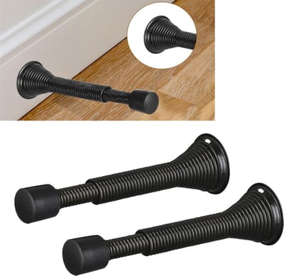 2-pack - Deurstopper met veermechanisme, verstelbare deurstopper met rubberen bumper, 3-1/16" tot 4-11/16" (zwart)