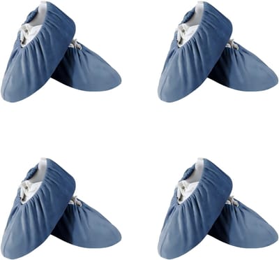 Wasbare en herbruikbare gastenschoenovertrekken - Set van 4 - Flanellen stof - Antislipzool - Geschikt voor thuis, op kantoor, in de boekenkast, enz. - Geschikt voor schoenmaten 37-42 -blauw
