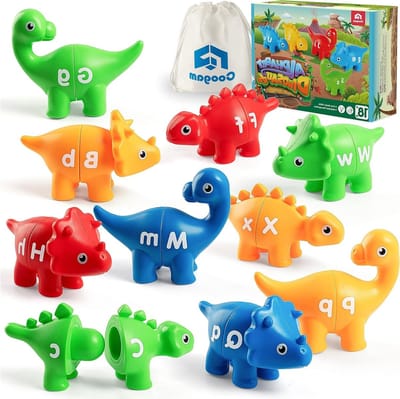 Matching Letters Educatief Speelgoed, 26 Dubbelzijdige ABC Dinosaurus Spel met Hoofdletters, Motorische Vaardigheden en Montessori Activiteiten voor Peuters