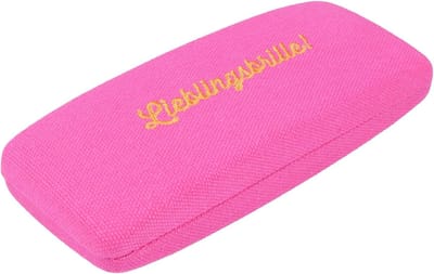 Hardshell Brillenkoker - Textiel Cover - Veilig Opbergen - Geborduurd Lettertype - 60x30x155mm - Roze Oranje