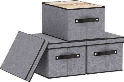 Opbergdozen met deksel - Opbergbakken manden - Ruimte Organiseren - Opvouwbaar en stevig - 33x23x18 cm - Grijs