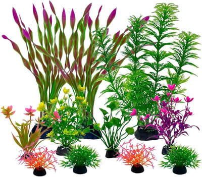 Aquariumdecoratie - 11 stuks kunstplanten van kunststof - groene ornamenten voor vissen - Natuurgetrouwe aquascape - Decoratie voor zoet- en zoutwateraquarium