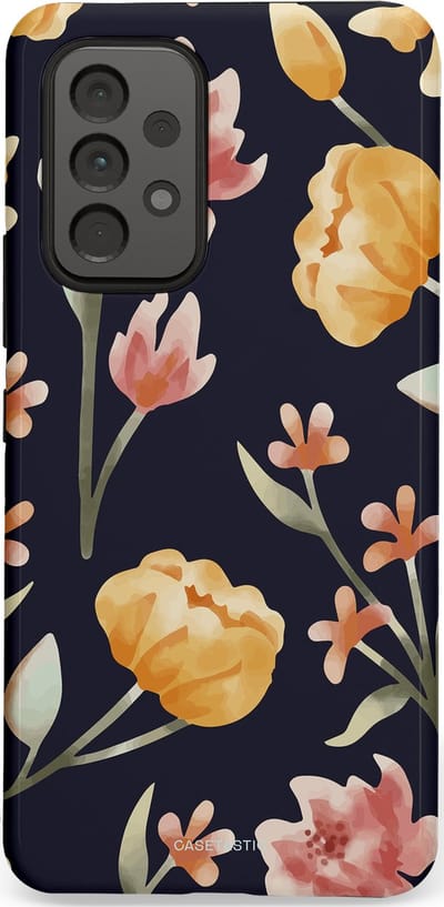 Casetastic Hoesje Geschikt voor Samsung A53 - Stijlvolle Beschermende Duo-layer Case - Bloemen Nacht