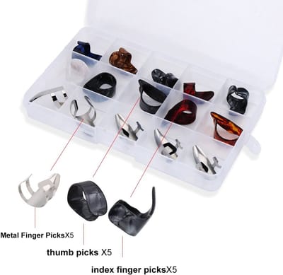 Dailygoody - Plectrums voor gitaar - Vingerbeschermers - Set van 15 stuks - Inclusief opbergdoos - Duurzaam en comfortabel - Geschikt voor alle gitari...