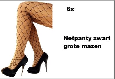 6x Netpanty zwart grote mazen - Thema feest festival party halloween panty