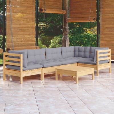 vidaXL - 6-delige - Loungeset - met - grijze - kussens - grenenhout