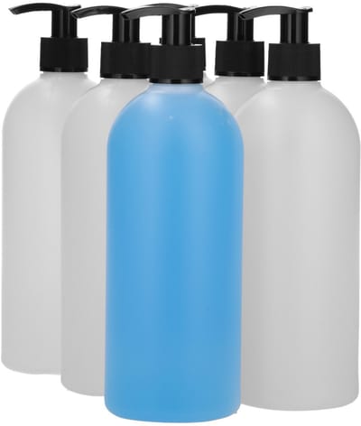 6 x 500 ml ronde fles HDPE naturel + Zeepfles Dispenserpomp zwart - BPA Vrij - Niet Breekbaar - Plastic Flesjes Navulbaar - Met Dop - Lege Flessen - 6 stuks