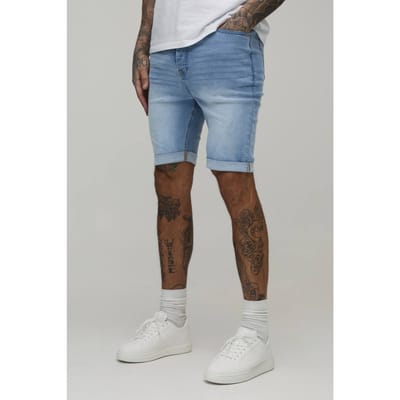 Tall Essential Skinny Stretch Fit Denim Shorts | Light Blue | Size 46