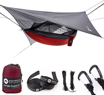 Dubbele Camping Hangmat - Reishangmat Met Net - Ontspannen Buiten Kamperen - Afneembaar Muggennet - 300x200 cm - Aluminium