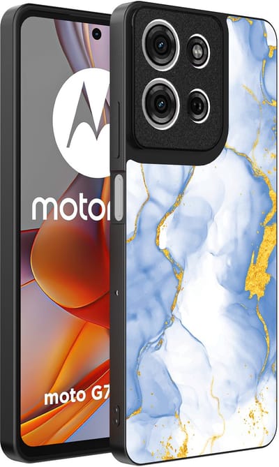 Smartphonica Telefoonhoesje Geschikt voor Motorola Moto G75 met Lichtblauw Goud Marmer Opdruk - TPU Backcover Case Lightblue Gold Marble Design geschikt voor Motorola Moto G75