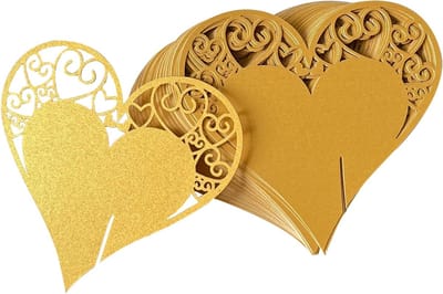 50 Stuks Hartvormig Plaats Kaarten, Hartvormig Plaats Kaarten Goud, Hartvorm Bruiloft Holle Naam Tafelkaarten, voor Feest, Bruiloft, Dans, Wijnglas (Goud)