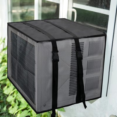 Nieuwste ontwerp Gaas Buiten Cover voor Raamairconditioner, Ondersteunt het werken van raamairconditionereenheden tijdens gebruik, voor buitenisolatie Zwart Staafdicht Waterdicht Buiten Airconditioner Beschermende Beschermer