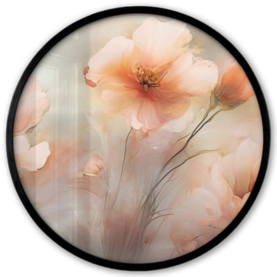 Poster in lijst Rond - Fotolijst 40x40 cm - Posters - Bloemen - Pastel - Kunst - Klaprozen - Watercolor - Ronde posterlijst zwart - Decoratie - Wanddecoratie woonkamer - Muurdecoratie slaapkamer