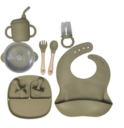 The Baby Supply 9-delig Kinderserviesset Groen – Veilig, Duurzaam & Ideaal voor Zelfstandig Eten