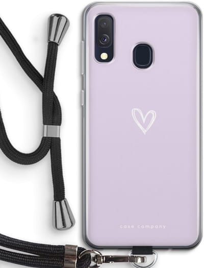 Case Company® - Hoesje met koord geschikt voor Samsung Galaxy A40 hoesje met Koord - Klein hartje paars - Telefoonhoesje met Zwart Koord - Bescherming aan alle Kanten en Over de Schermrand